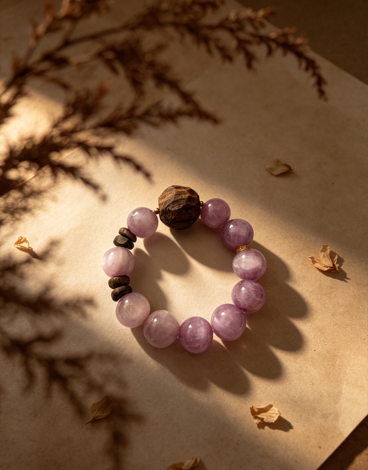 Lepidolite & Agarwood bracelet, photo 2 of 2